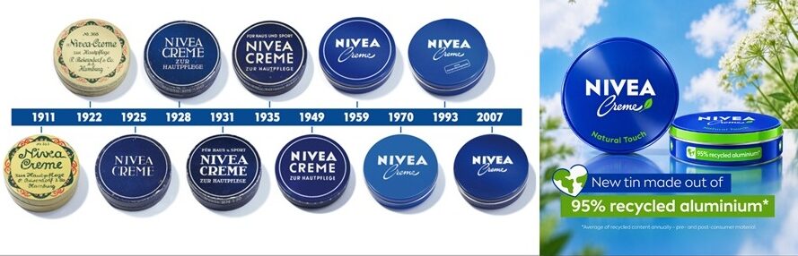 Evolução das embalagens de Nivea Creme